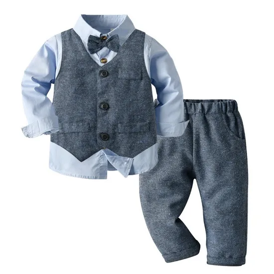High Quality Baby Boy Three Pieces Suit Formal Blouse Boys Clothing Sets