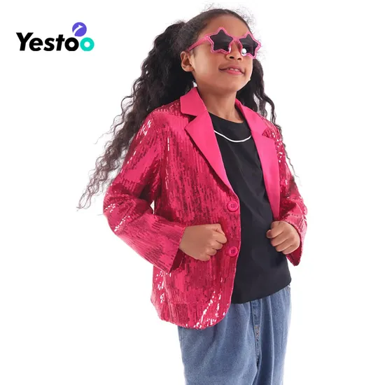 Girls Sequin Blazer Jacket Notch Lapel Suit Coat
