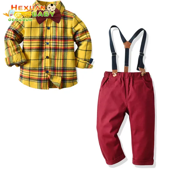 Toddler 2 Piece Clothing Set Plaid Shirt Formal Hot Sale Baby Kids Suspender Outfits 