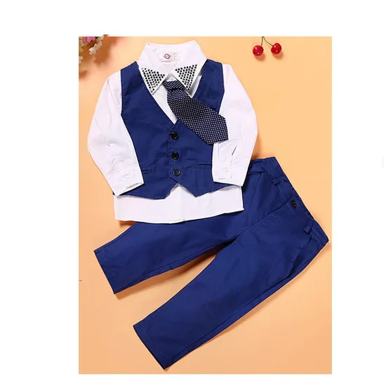 Autumn Boys Suit Sets Formal Two Piece Outfits Long Sleeve T Shirt + Vest + Pants Kids Clothes 