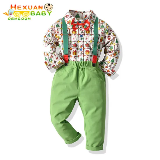 Green Shirt Suit for Baby Boy Wedding Clothes Long Children Costume Boys Autumn Suit Infant Kids Clothing Set 