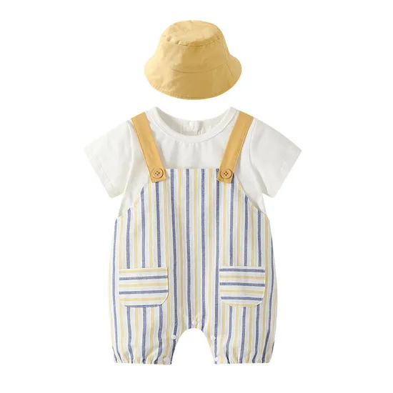 2023 OEM New Striped Boy Baby Strap Gentleman Suit 