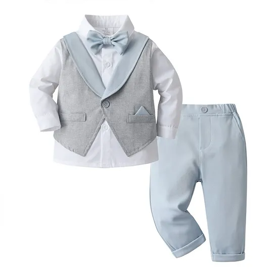 British Style Set Long Sleeved Gentleman Costume Newborn Baby Boys Suit 