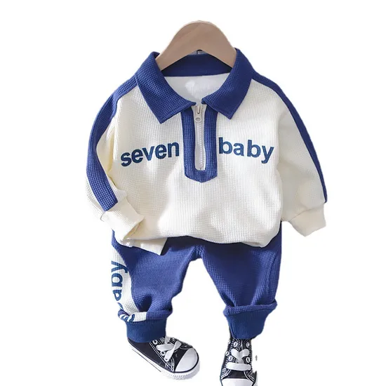 2024 New Boys Lapel Cotton Letter Printed Spring and Autumn Suit 