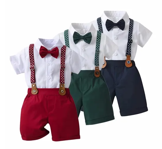 Hot Sale Christmas Baby Clothes Summer Fashion Boy Gentleman Birthday Wedding Party Children Clothing Suits for Boys with Shorts 